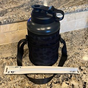 COPY - Black Leopard Print HydroJug with sleeve and straw!
